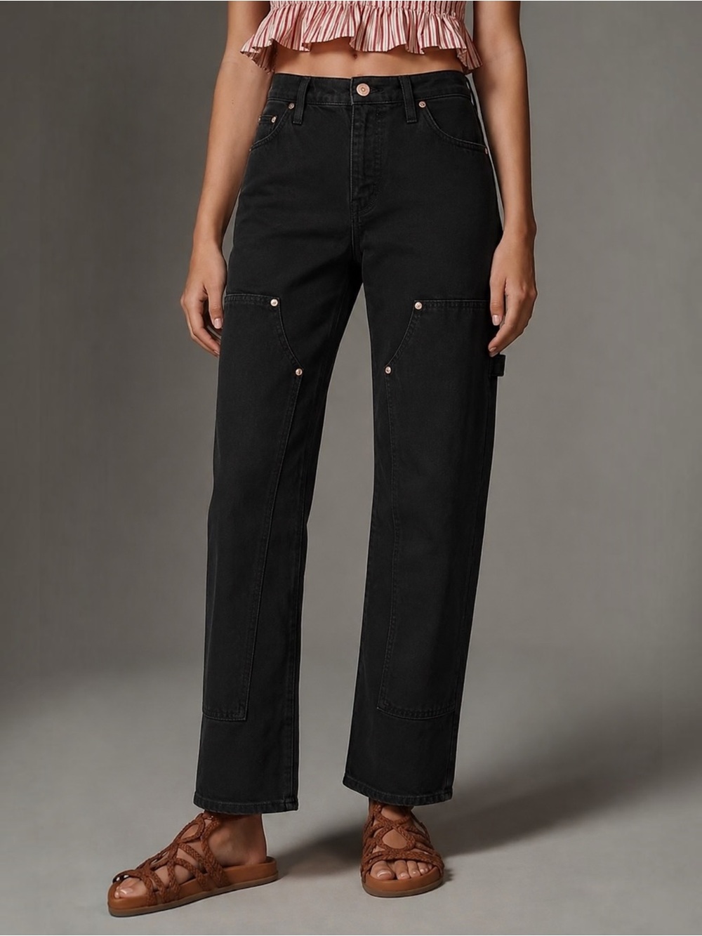 Anthropologie Pistola Lexi Barrel Bowed Carpenter Black Jeans - Picture 1 of 6